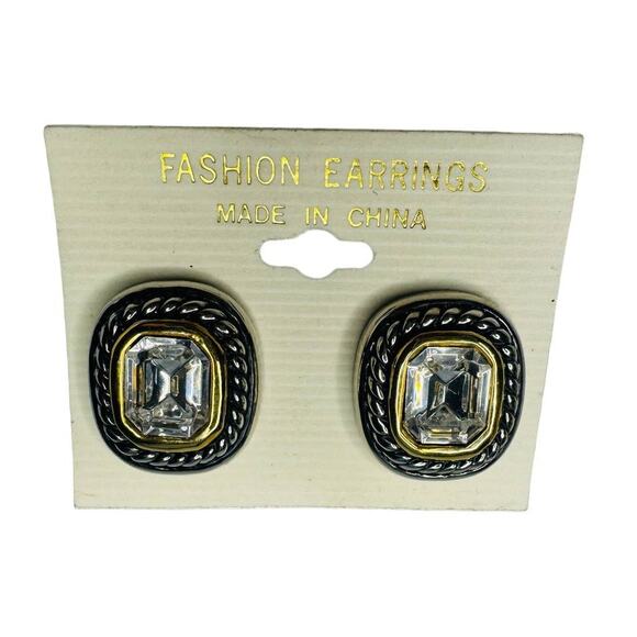 Metal Robe and Rhinestone Clip-On Fashion Earrings - Picture 1 of 5